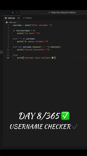 Username Availability Checker in Python | Day 8/365 #shorts #python #coding #buildinpublic