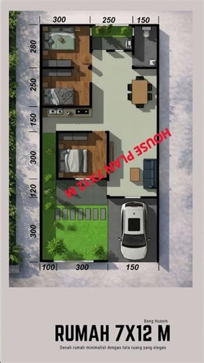 Denah rumah minimalist 7x12 M, 3 kamar