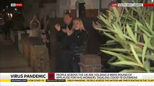Thousands of people across the UK clap from their homes to say a nationwide thank you to NHS staff and carers battling the spread of #coronavirus. #ClapForOurCarers #ClapForNHS. Get the latest: https://trib.al/7nlmiD6 | Sky News