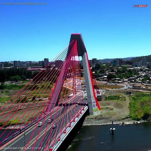 Temuco Puente Atirantado Treng Treng Kay Kay Araucanía Sur De Chile. Vista Aérea Drone Temuco