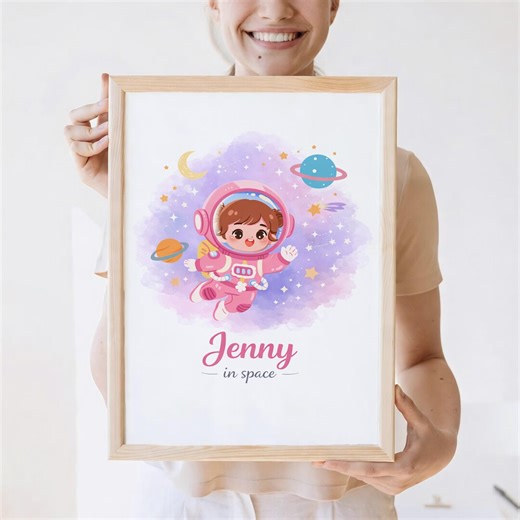 Personalized Astronaut Girl Nursery Print, Custom Name Space Wall Art, Kids Room Printable Decor - Etsy