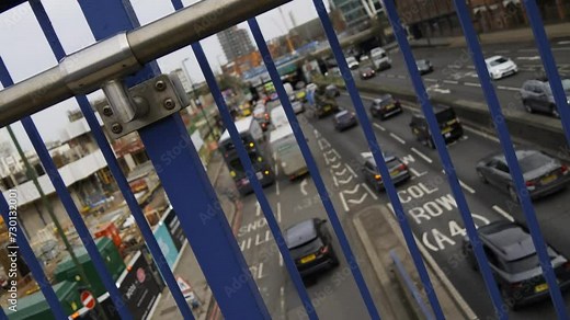 Birmingham City traffic. High angle shot of Birmingham inner ring road.