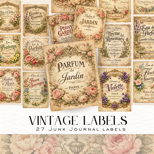 Vintage Perfume Labels | Shabby Chic Floral Ephemera (printable Kit) - Etsy