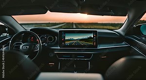Modern Car Dashboard Display. Digital Dashboard in a Car