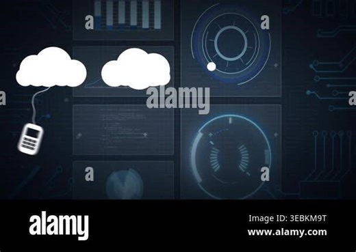 Connecting devices with cloud computing icons over digital animation background. Technology, connectivity, networking, data, innovation, virtual Stock Video Footage - Alamy
