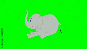 Elephant sitting on a green screen background, perfect for compositing, animation, and creative projects requiring customizable footage of a animal in motion.
