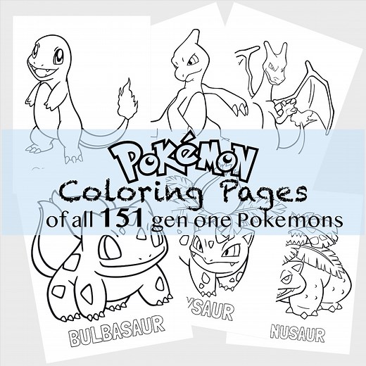 Gen 1 Pokemon Coloring Book | 151 Kanto Pokemon Printable Coloring Pages | Pokemon Party Favor | Toddler Activities - Etsy