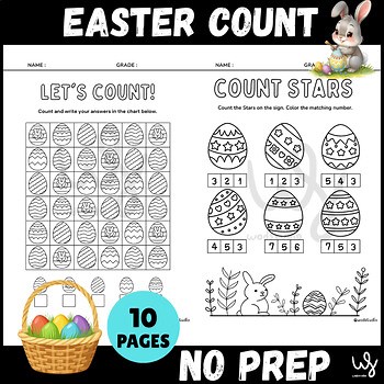 Easter Math Counting Worksheets - No Prep Easter Egg & Bunny Activities