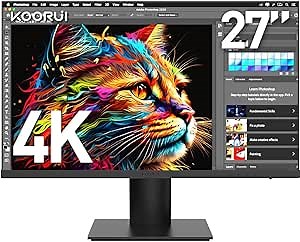 KOORUI 27 inch 4K UHD(3840x2160) IPS Ultra-Thin Computer Monitor 90% DCI-P3 HDR 10 Gaming Monitors HDMI 2.0 DisplayPort1.4 Audio 3 Years Warranty