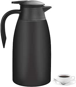 Thermal Coffee Carafe 70 oz / 2L Insulated Stainless Steel, Coffee Carafes Double Walled Vacuum Pot Flask - Hot Beverage Dispenser/Water, Tea - Keep 12/24 Hours Hot/Cold (Black)
