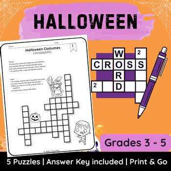 Halloween Crossword Puzzles for 3 - 5 Grades – Fun Spooky Vocabulary Activity