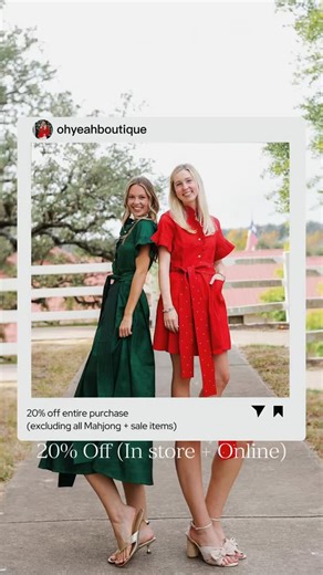 15 reactions · 3 comments | Black Friday is HERE! ️✨ Swipe through our newest pieces + enjoy 20% off your entire purchase today (excludes Mahjong + sale items) Shop in-store or online and treat yourself!殺 #ohyeahboutique | Oh Yeah! | Facebook