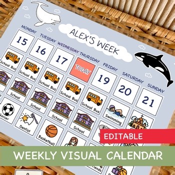 Kids Weekly Planner Editable, Weekly Kids Calendar, Visual Schedule, Chore chart