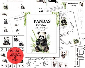 PANDAS Unit Study and Activity Pack, kids-3-6 years old, Instant Download