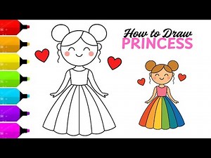 How to Draw a Princess | Easy Step-by-Step Drawing for Kids with Rainbow Colors