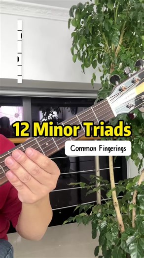 12 minor triads and their common fingerings on guitar #guitar #guitarist #guitarpractice #guitartutorial #guitartip