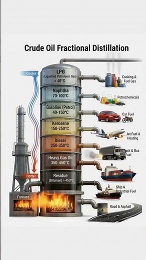 Crude Oil → Petrol, Diesel, EVERYTHING! 🛢️ 12 Sec Distillation Magic!