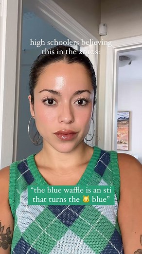 Mariah Caudillo on Instagram: "The blue waffle is a fake sti. It was a made up in 2010 by someone on the internet who doctored up an image of a l-bia to look blue. They claimed this mysterious disease could turn the v-gina blue. Activists say that it only serves to portray people with v-ginas as vectors for disease. “The fact that the prank sowed such panic illustrates how easily misinformation can be spread, jeopardizing not only people’s peace of mind but their understanding of the nature and