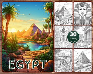 30 Ancient Egypt Coloring Book, Grayscale Pyramids Coloring Pages for Adults, Sphinx, Travel Destinations, Printable PDF, Instant Download - Etsy