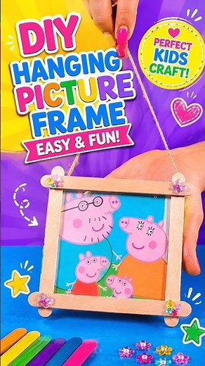 DIY Peppa Pig Picture Frame Craft 🖼️ Easy Popsicle Stick Craft for Kids #Kids #Crafts #DIY #Fun