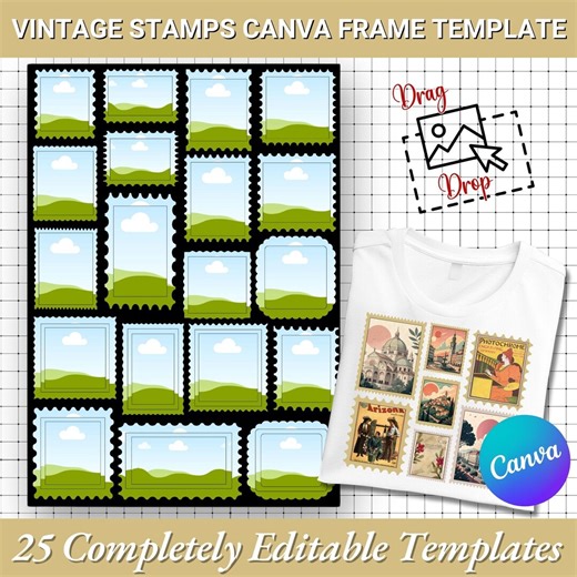 Vintage Stamps Canva Frame Template: Retro Postage Stamp Mockup (digital Download) - Etsy