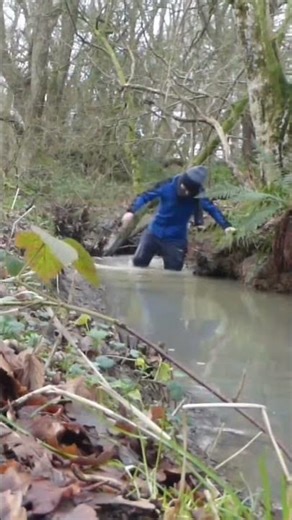 Unexpected flooding of my new wellies and being knee deep in a forest stream in winter!