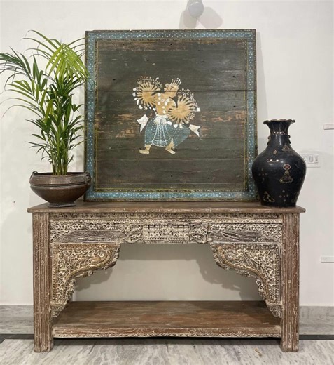 Rustic Carved Wood Console Table: Vintage Indian Hallway Decor - Etsy
