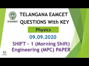 TS EAMCET Question paper Physics 09.09.2020 Shift 1 paper with key #tsEamcet