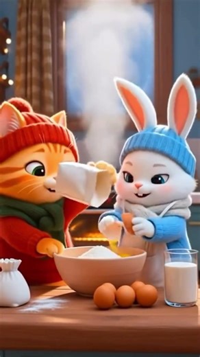 Bunny and Cat Bake a Winter Cake | Snow Season Fun for Kids | kids moral story | animals fun