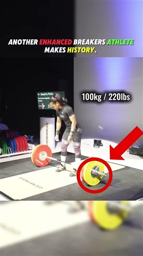 Enhanced Breakers athlete breaks the 100kg/220lbs snatch world record. ‪@enhanced_games1‬