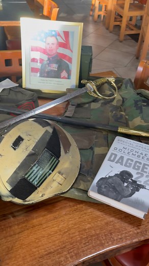 Mr. Chris is setting up the Marine table for today! Happy Birthday, Marines! | Honor Cafe Conroe