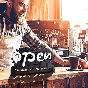 Hopwin Open Closed Sign Board, Open-Closed Converter, Wooden Gear Mechanism Convertible and Manual Mechanical Hanging Open Closed Signs for Business, Shop (Tablel-mounted-type)