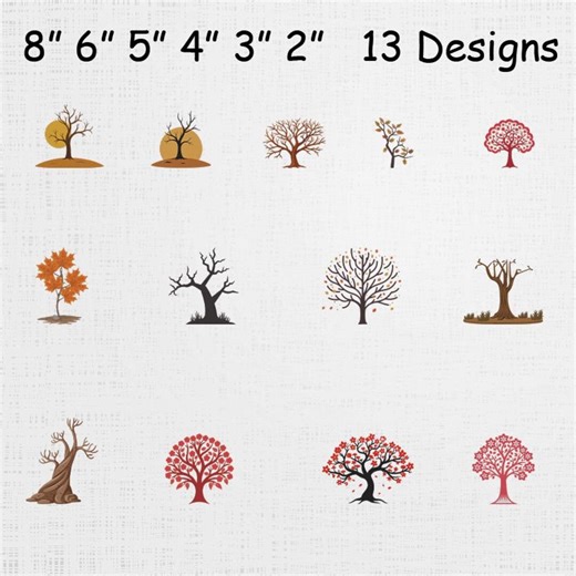 Tree Embroidery Designs Bundle – Nature, Autumn, Blossom Patterns (digital Download) - Etsy