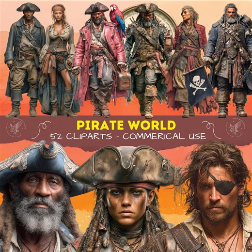 Realistic Pirates Clipart Bundle, Sea Rogues Captains, Detailed Pirate Crew, Captains & Corsairs, Printable PNG for Scrapbooking - Etsy