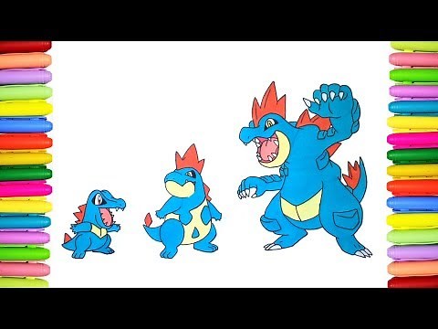Pokemon Coloring Pages - Totodile, Croconaw and Feraligatr