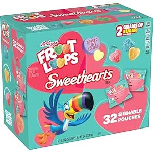 Kellogg’s Froot Loops Sweethearts Cereal Snacks, Valentine's Day Snacks, Lunch Snacks, Original, 6.4oz Box (32 Pouches)