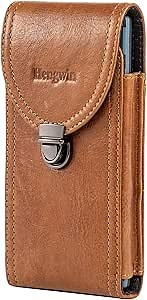 Hengwin Holster Fits for iPhone 14 Pro Max 12 Pro Max 11 Pro Max Samsung Galaxy A42 5G Note 9 Note 8 S21 Ultra Flip Case with Belt Clip Leather Cell Phone Holder for Men Belt Pouch (Brown)