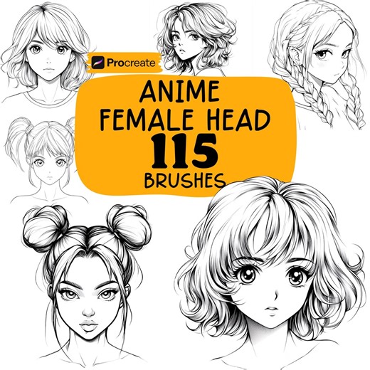 Procreate Anime Female Head Brushes, 115 Anime Female Head Procreate Stamps, Human, Female Head, Cartoon Girls, Anime Face Expressions - Etsy