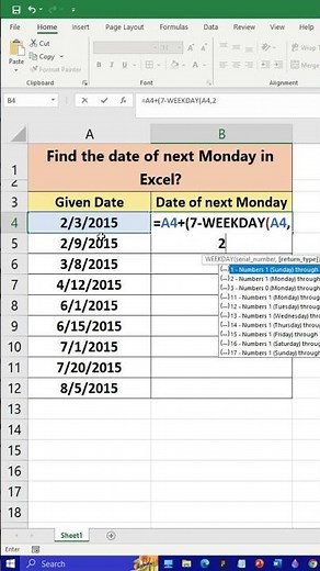How to find the date of next Monday in Excel?