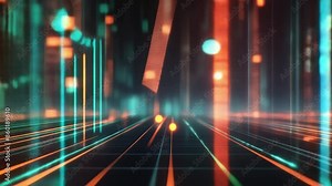 High-tech digital chart with neon lights and dynamic data points in motion