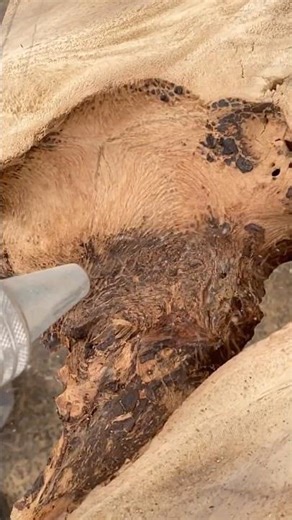 Crushed walnut shell, blasting live edge clean!