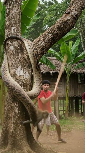 Monkey Wrapped Against Haunted Tree by Giant Python!