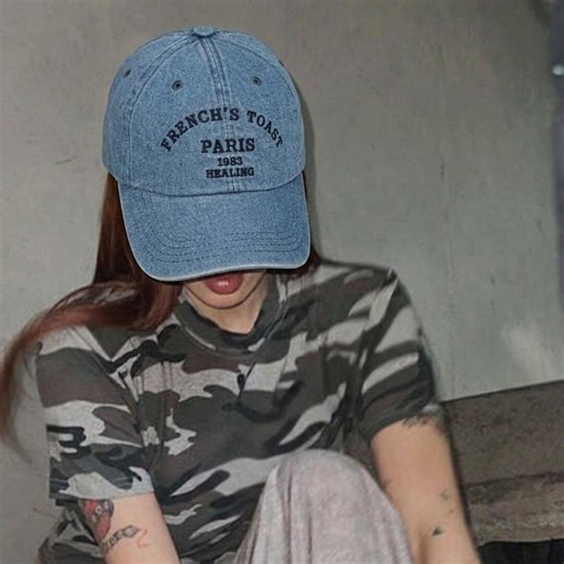 Vintage Washed Denim Cap, French Toast Paris 1983 Embroidery, Mid-Depth Baseball Hat, Korean Made