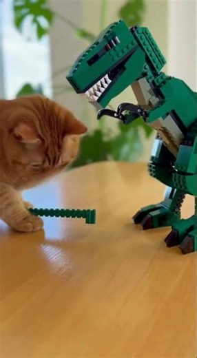 Cat Destroys Giant LEGO Dinosaur! 🦖💥