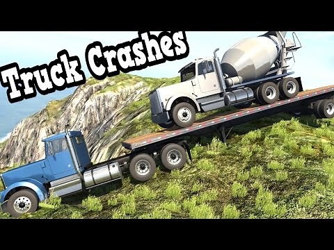 BeamNG Drive - Semi Trucks Falling of a Cliff