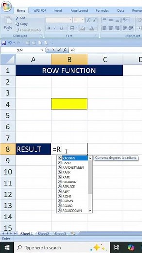 ROW function in excel | ROW formula in excel | #shorts
