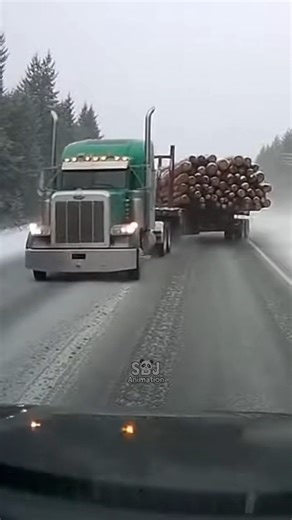 SBJ Animation on Instagram: "Can you believe this isn't real life? Watch this mind-blowing Sora AI video of a massive Peterbilt logging truck losing its trailer on a treacherous snowy highway! From the intense rolling coal black exhaust to the terrifying moment those heavy logs swerve across the road, the realism is absolutely chilling. This hyper-realistic simulation captures every detail of a winter driving disaster, blurring the lines between digital art and reality. Is AI getting too good, o