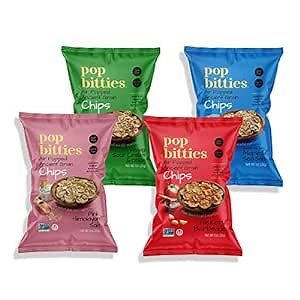 Pop Bitties Ancient Grain Chips (Variety 12-pack 1oz Bags) Whole Grains, Gluten Free, Vegan - Popped Sorghum, Quinoa, Brown Rice, Chia - Allergen Friendly, Non-GMO