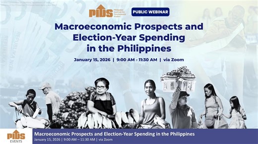 𝗛𝗔𝗣𝗣𝗘𝗡𝗜𝗡𝗚 𝗡𝗢𝗪: “Macroeconomic Prospects and Election-Year Spending in the Philippines” This PIDS webinar examines the Philippines’ macroeconomic prospects for 2026 and the short-term economic effects of election-related spending. It highlights findings from two PIDS studies on growth, inflation, fiscal and external conditions, and how election-year stimuli are transmitted through the economy. PIDS Senior Research Fellow Dr. John Paolo Rivera presents two studies: “Macroeconomic Prosp