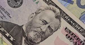 details of the American fifty dollar banknote, a close-up of a part of a banknote with a face value of 50 US dollars